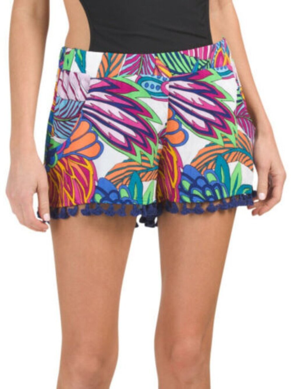 NWT Trina Turk Swim Cover Up Shorts in Paradise Palm Pull-On Tassel Fringe XL